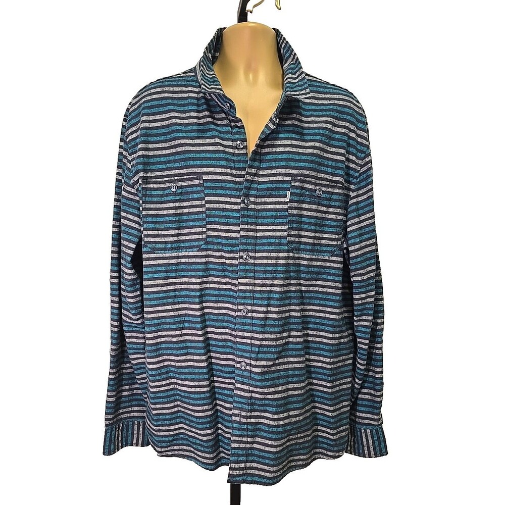Levis Linen Blend Denim Shirt Mens XXL Striped Blue Western Cowboy Rodeo Ranch - Picture 7 of 7